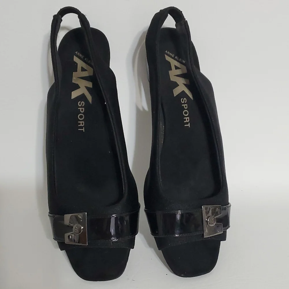 Anne Klein Sport Elegant Black Peep-Toe Slingback Heels Women's Size 8.5